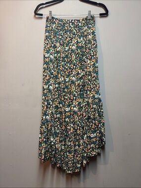 FREE PEOPLE. Floral Pleated Maxi Skirt - Green/black Floral